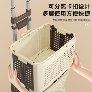 Shopping <b>Cart</b> <b>Foldable</b> Lightweight Portable With Handle 4 PU Wheels Removable For Food Toys Sundries - Product Image 4