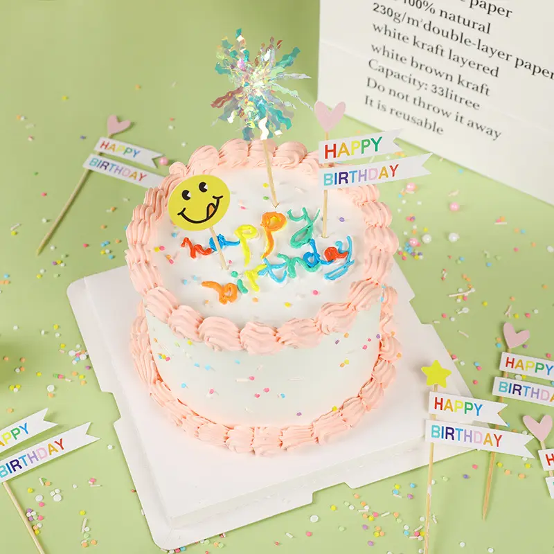 Cartoon Taart Decoratie Creatieve Plugin Papier Mock Kaars Liefde Leuke Banner Beer Gelukkige Verjaardag Cake Topper