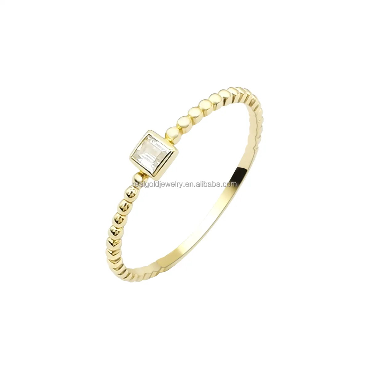 Popolarità anelli delicati anello in vero oro massiccio 14K con anello in pietra solitario con taglio principessa CZ gioielli in oro genuino