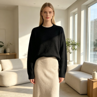 Pull en maille fine noir surdimensionné décontracté à manches longues, qualité supérieure, personnalisable, OEM & ODM, collection automne