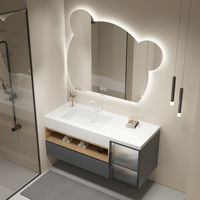 Meuble-lavabo mural moderne en bois massif avec vasque en céramique, style minimaliste et artistique, pour salle de bain, avec lavabo simple ou double