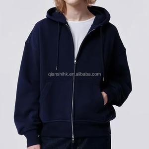 Sweat à capuche zippé en éponge française 100% coton personnalisé 450 Gsm Essential Vintage Sweat à capuche coupe carrée Logo personnalisé Sweat à capuche zippé complet - Product Image 4