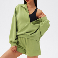 Vêtements de yoga personnalisés pour femmes, automne/hiver, tissu respirant à double couche, coupe ample, col montant, sweat-shirt à fermeture éclair quart de tour, pour la course à pied et l'entraînement