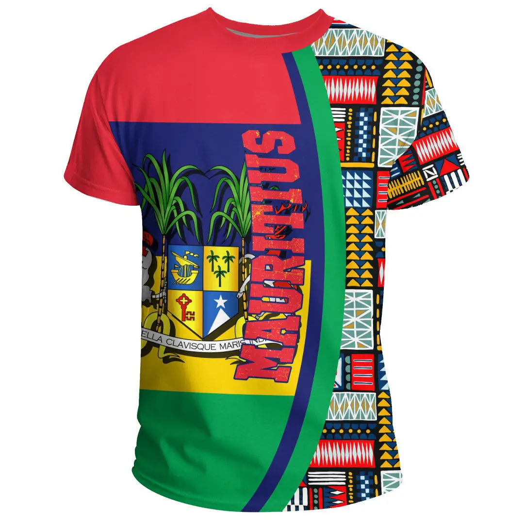 Maglietta Streetwear bandiera Mauritius e maglietta modello Kente Streetwear abbigliamento di alta qualità abbigliamento uomo T-Shirt da uomo