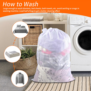Heavy Duty Diamond <b>Mesh</b> Laundry Bags 24x36" - Machine Washable Large Commercial Grade Laundry Bag with Drawstring - Product Image 6