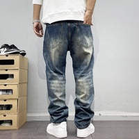 Jeans baggy vintage, jeans patchwork délavés, jeans droits amples pour hommes, style streetwear, hip-hop, pantalons longs, vêtements pour hommes, jeans pour homme