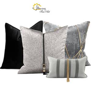 22" 20" 18" <strong>Throw</strong> <strong>Pillow</strong> Covers Luxury Jacquard Hotel Style <strong>Decorative</strong> Macrame Gray square Cushion Cover - Product Image 2