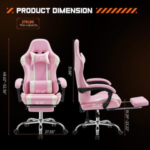 Silla de <span class=keywords><strong>Escritorio</strong></span> Ergonómica <span class=keywords><strong>para</strong></span> Videojuegos, con Soporte Lumbar y Reposapiés, Reclinable de Cuero Rosa con Reposacabezas <span class=keywords><strong>para</strong></span> Chicas y Mujeres - Product Image 2