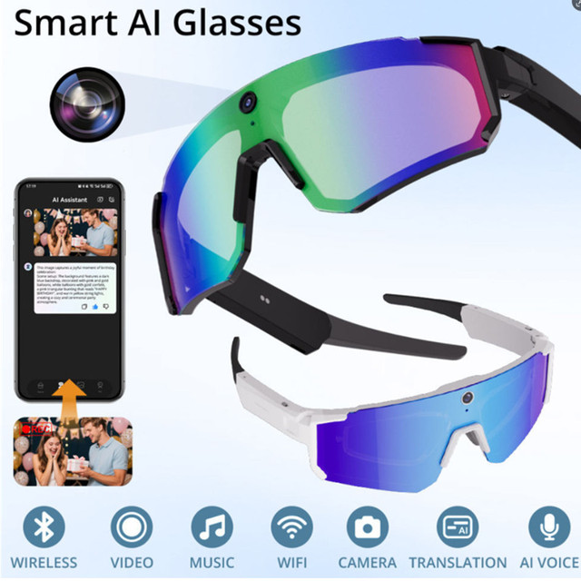 V06 Sports Smart Glasses Camera for Calling AI Image Enhancement Touch Control IP54 Waterproof Real-time Translation