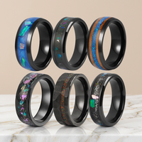 Bagues en zirconium noir Tizti pour hommes, opales concassées, bois de fût de whisky naturel, ajustement confortable, alliance de mariage, vente en gros