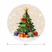 Horloge murale en bois de 25 cm, design arbre de Noël pour salon, horloge ronde imprimée UV