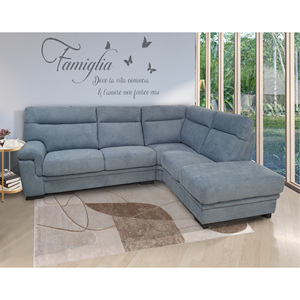 SALOON FLAVIA CON PENINSULA A DESTRA IN TESSUTO BLU - Product Image 1