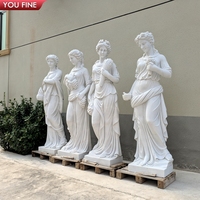 YOUFINE Ensemble de 4 sculptures de déesses des quatre saisons en fibre de verre blanches grandeur nature, sculptées à la main, statues de femmes aux motifs floraux et fruitiers avec piédestal