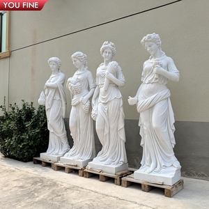 YOUFINE Ensemble de 4 sculptures de déesses des quatre saisons en marbre blanc grandeur nature, sculptées à <span class=keywords><strong>la</strong></span> main, statues de femmes aux motifs floraux et fruitiers avec piédestal - Product Image 6