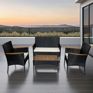 Meilleure Vente : Ensemble de Jardin/Patio Moderne et Durable en Rotin (4 Pièces) KD avec Coussins en Bois d'Acacia, Imperméable pour Extérieur/Intérieur, Terrasse/Cour - Product Image 6