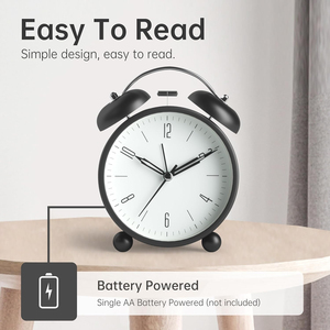 4 Inch Twin Bell Loud Alarm <b>Clock</b> Metal Frame 3D Dial with Backlight Battery Operated Desk Table Alarm <b>Clock</b> for Home and Office - Product Image 3
