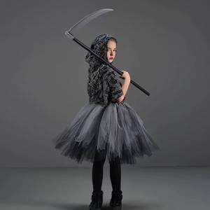 Costume d'Halloween MS pour fille, tutu, déguisement mystérieux de la mort, robe de cosplay avec faucille - Product Image 6