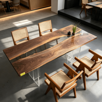 Table à manger carrée en résine de noyer, style moderne minimaliste, résistante aux rayures, multifonctionnelle