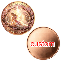 Pièce de monnaie personnalisée en cuivre pur .999 de 1 once, motif Fée Sakura, médaille commémorative imprimée UV, vente en gros d'usine ODM