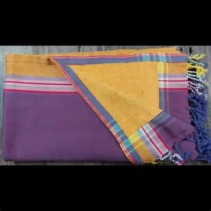 Serviette Kikoy en coton bleu, motif rayé, légère, en tissu tissé, absorbante, faite à la main, pour la plage, le voyage, le bain ou comme couverture de resort. - Product Image 2