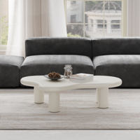 Voxhome Table basse en bois MDF blanc en forme de nuage crème moderne Panneau irrégulier noir pour meubles de salon