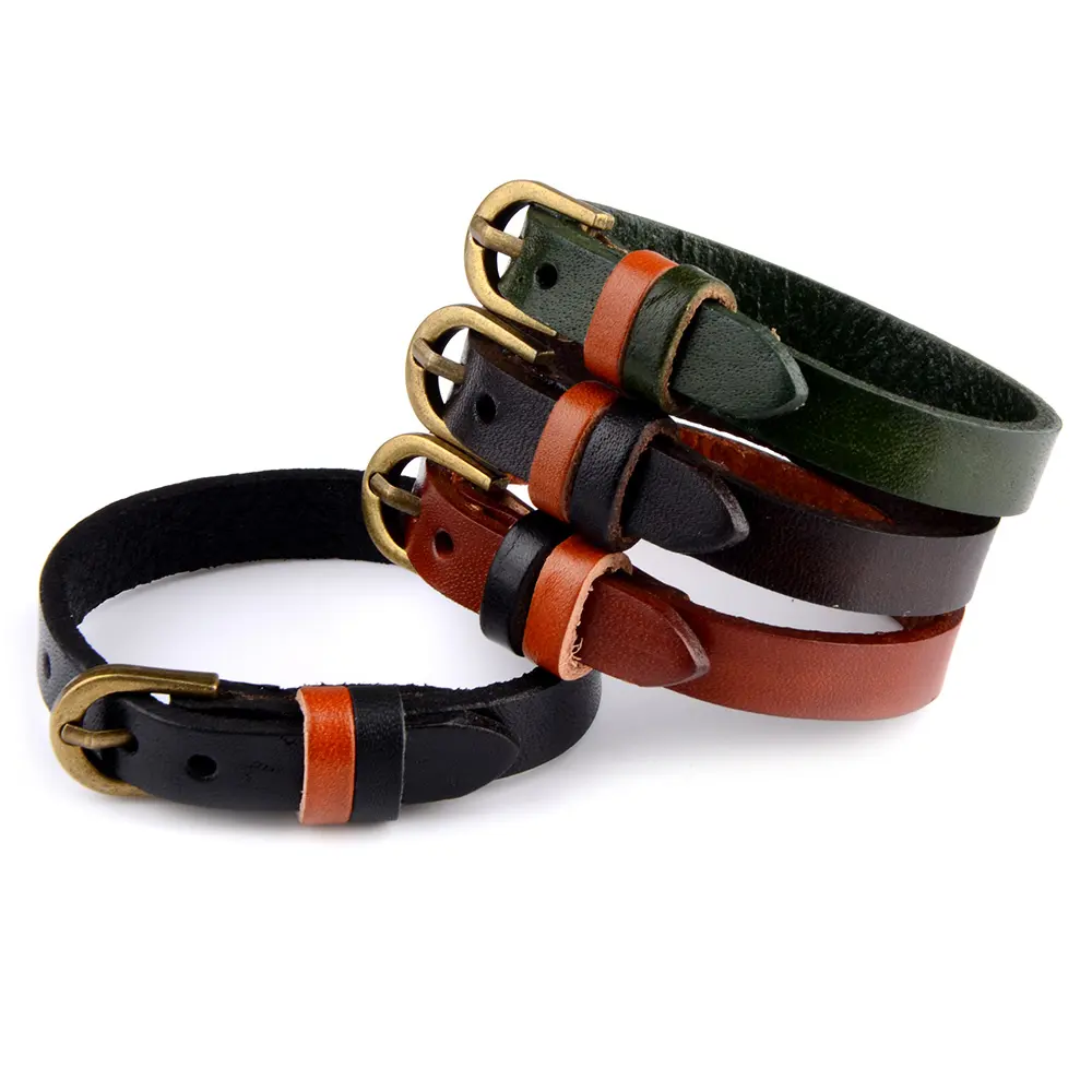 Wholesale 4 Color Adjustable Belt Buckle Genuine Leather Men Bracelet