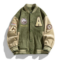 Veste universitaire en daim décontractée personnalisée OEM Broderie de style de rue américain Nouveau motif de lettre de placement de logo de printemps et d'automne sur le devant