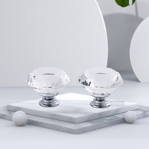 30mm temizle cam kapı kolu ve tokmağı topuzlar-kristal elmas çekmece çeker-gümüş taban Dresser mutfak için kolları, banyo, mobilya - Product Image 3