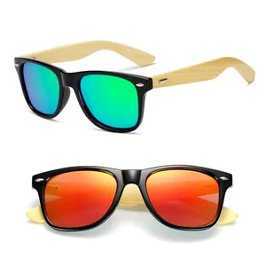사용자 정의 로고 다채로운 나무 폴라로이드 렌즈 선글라스 남성 여성 광장 대나무 태양 안경