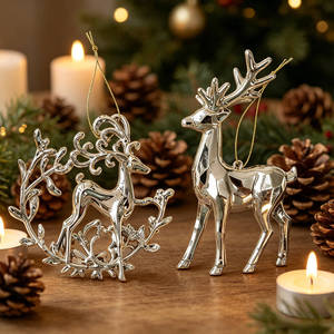 Assorted Gold Christmas Hanging Ornaments, 3D Reindeer & Snowflake Decor Set - Product Image 1