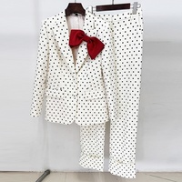 Ensemble tailleur pantalon et blazer à pois avec nœud élégant, livraison rapide, pour femme