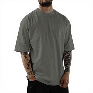 Men's Oversized Eco-Friendly Breathable <b>Grey</b> Cotton <b>T</b>-<b>Shirt</b> Short Sleeve O-Neck Casual Fit Solid Color Jersey Knitted Loose - Product Image 1