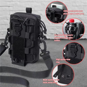 Nylon Waist Phone Bag With Water Bottle Pouch Adjustable Band Outdoor Sports Black - Product Image 1