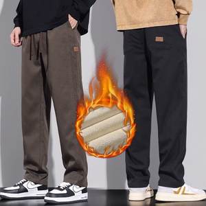 Pantalon décontracté droit pour homme, nouvelle collection Printemps 2023, doublé polaire, épaissi, coupe ample, jambe large, tendance, taille basse élastique, color block - Product Image 2