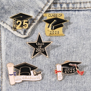 Custom 2025 Graduation Season Cap Brooch Student Gift Scroll Doctoral Cap Badge Lapel Hard Enamel <b>Hat</b> <b>Pins</b> - Product Image 1