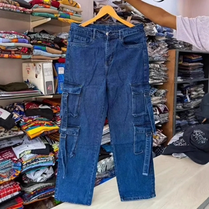 Jeans da <span class=keywords><strong>Donna</strong></span> a Vita Alta con Tasche <span class=keywords><strong>Cargo</strong></span>, Pantaloni in Denim a Gamba Larga Effetto Vissuto, Casual Streetwear per Uso Quotidiano e Weekend - Product Image 4