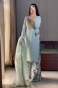 Offre Spéciale lourd brodé séquence travail haut fantaisie Sharara indien Long Salwar Kameez fête de mariage porter soie faite naturelle - Product Image 6