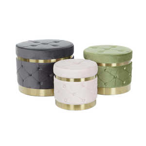 Set di 3 Poggiapiedi in Poliestere MDF 60x60x47 Velluto - Product Image 5