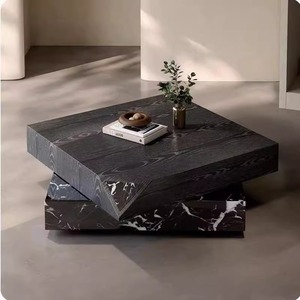 Table basse décorative multifonctionnelle <span class=keywords><strong>en</strong></span> bois <span class=keywords><strong>grain</strong></span>é, style moderne minimaliste Wabi-Sabi, avec tiroir pivotant, pour le salon - Product Image 1