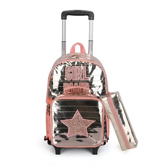 Wholesale New Cute Pattern School Backpack on Wheel Sequin School Bag Set with Additional Pencil Case and Lunch Bag for Girls