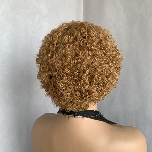 Perruque Courte <span class=keywords><strong>Afro</strong></span> Frisée Kinky Brésilienne en <span class=keywords><strong>Cheveux</strong></span> Humains avec Frange, Faite à la Machine, <span class=keywords><strong>Coupe</strong></span> Pixie Courte Marron pour Femmes Noires – Vente en Gros - Product Image 3