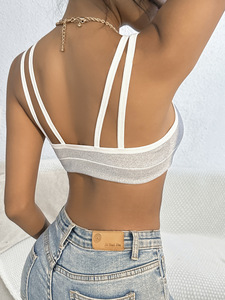 European and <strong>American</strong> Women's Sexy <strong>Sports</strong> <strong>Bra</strong> Solid Color Wire-Free Spandex/Nylon Strapless T-Back Breathable Underwear - Product Image 5