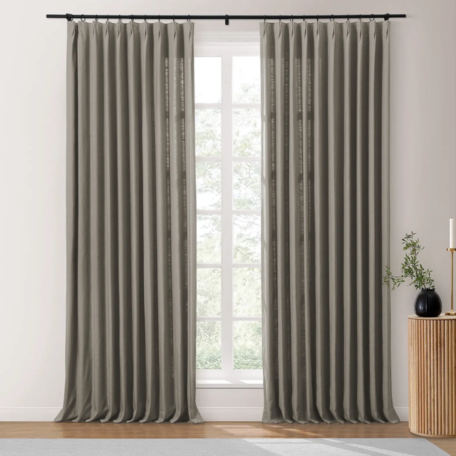 Natural Linen Curtains 100% Blackout Long Drapes for Bedroom Living Room