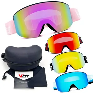 Kacamata salju kustom dengan Logo kustom Strip Visor magnetik lensa dapat dipertukarkan grosir kacamata Ski papan salju