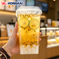 Bicchieri da Asporto Quadrati Personalizzati per Smoothie, Tè alla Frutta, Bicchieri in Plastica per Boba con Coperchi e Forchette
