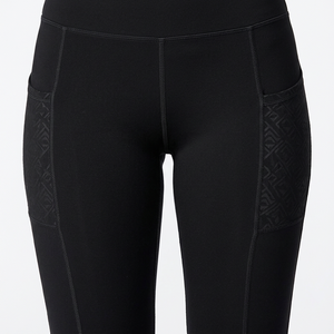 High Waisted Solid Yoga <b>Leggings</b> With <b>Pockets</b> Full Length Spandex Nylon Four Way Stretch Elastic Waist Contrast Stitch Design - Product Image 4