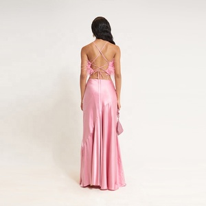 BAOLA Clothing Factory Women Amethyst Colored Air-satin and Adorned with Hand-placed Feathers Light <strong>pink</strong> Satin <strong>Silk</strong> <strong>Tops</strong> - Product Image 5