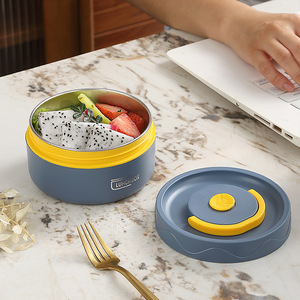 Lunchbox 304 Stainless Steel <b>Insulated</b> Double Layer With Handle Portable For Office Outdoor Use Cylinder Solid Color Plastic Lid - Product Image 4
