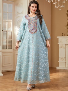 Nouvelles Abayas brodées de Dubaï pour femmes, robe de soirée maxi musulmane, kaftan turc, <span class=keywords><strong>djellaba</strong></span>, jalabiya islamique, robes marocaines - Product Image 5