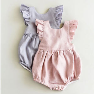 Hoge Kwaliteit Blanco Pasgeboren Meisjes Baby Bubble Romper Zomer Gepersonaliseerde Linnen Katoenen Ruche Baby Romper - Product Image 2